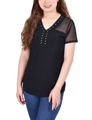 Studded Top With Mesh Insets