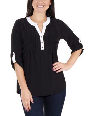 Colorblock 3/4 Roll Tab Sleeve Top