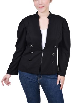 Long Puff-Sleeve Ponte Jacket