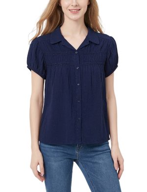 NY Collection Cap Slv Rouched Yoke Blouse