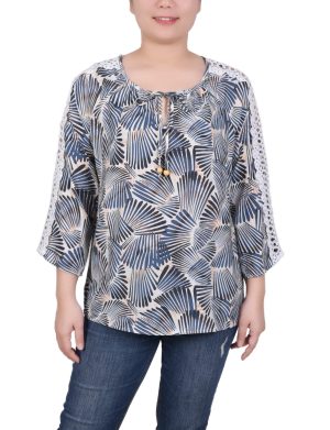 3/4 Sleeve Crochet Detail Blouse