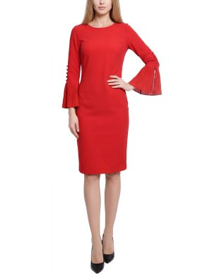 Long Sleeve Crepe Dress With Chiffon Cuffs