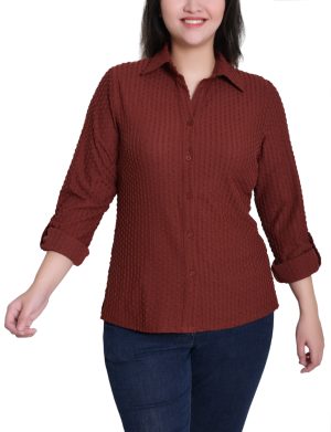NY Collection Long Sleeve Textured Knit Top