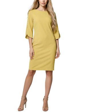 NY Collection Petite 3/4 Pearl-Detail Petal Sleeve Dress