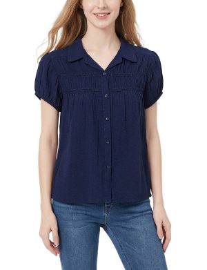 NY Collection Petite Cap Slv Rouched Yoke Blouse