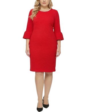 NY Collection Plus Size 3/4 Sleeve Pearl Detail Dress