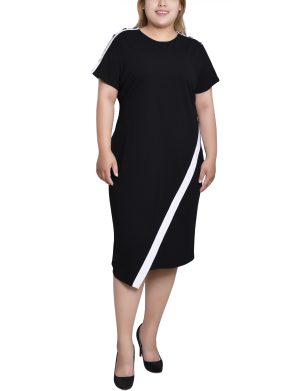 NY Collection Plus Size Short Sleeve Assymetrical Hem Dress