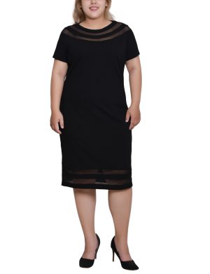 NY Collection Plus Size Short Sleeve Dress With Mesh Insets