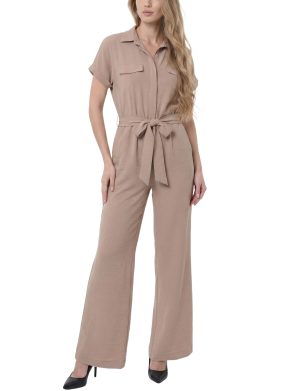 NY Collection Short Sleeve Belted Jumpsuit