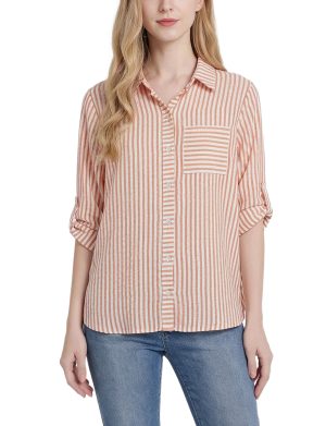 NY Collection 3/4 Sleeve Roll Tab Blouse