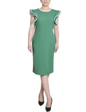 NY Collection Ruffle Sleeve Dress With Contrast Tipping