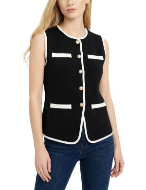 NY Collection Sleeveless Contrast-Edged Vest
