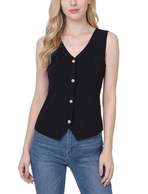 NY Collection Sleeveless V Neck Vest