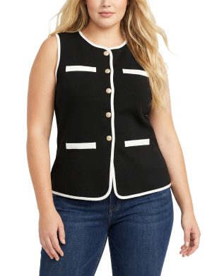NY Collection Plus Size Sleeveless Contrast-Edged Vest